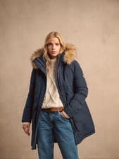 Image of Superdry Womens Navy Everest Faux Fur Parka Coat Jacket rrp £145.