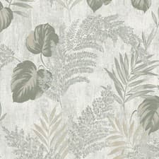 Image of Phelan Leaf Vinyl Wallpaper Textured Green Muriva 209113 Bedroom Living Dining