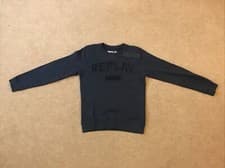 Image of Replay Embossed Logo Crew Neck Sweatshirt Black In Mens Size XS BRAND NEW