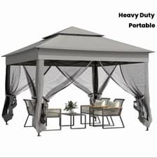Image of Pop Up Gazebo With Mesh Sides Garden Marquee Camping Tent Canopy 3m X 3m Grey