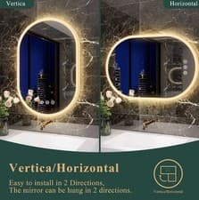 Image of S'bagno Oval Bluetooth Bathroom Mirror with LED Lights 600x900mm, Anti-Fog, LED