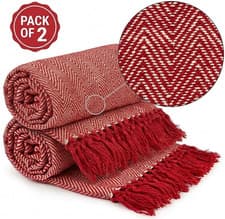 Image of Emma Barclay Herringbone Cotton Sofa Throw Blanket 127x152cm Red Pack of 2