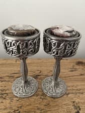 Image of PAIR OF CELTIC KNOT PEWTER CANDLE HOLDERS
