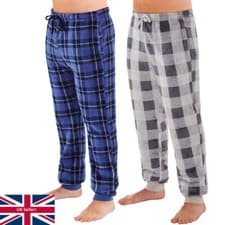 Image of Mens Polar Fleece Pyjama Bottoms Lounge Pants Jogger Style Warm Winter Check
