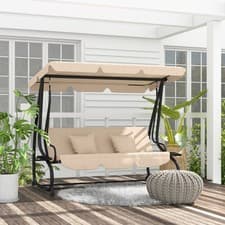 Image of 3 Seater Garden Swing Chair 2-in-1 Hammock Bed w/ Tilting Canopy