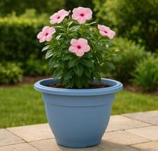 Image of Recycled Plastic Garden Blue 38cm Bell Planter New Plant Pots
