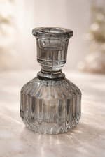 Image of Crystal Glass Candle Holder – Ribbed Design – Hollow Base – Elegant Decor