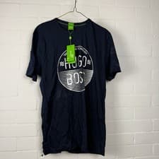 Image of Hugo Boss Men's T-Shirt Regular Fit Logo Graphic Navy Blue Medium Casual