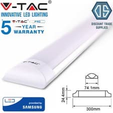 Image of 1ft V-Tac 10W LED Batten Tube Light Slim Fitting White 6400K 661 VT-8-10 VTAC