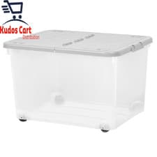 Image of Wham 44 Litre Clear/Cool Grey Storage Box with Wheels & Folding Lid 5 Pack