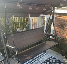 Image of Rattan Swing Chair Large Patio Furniture 3 Seater Garden Hammock Bench Canopy