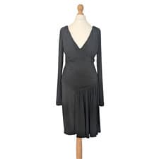 Image of Ted Baker Dress Size 10 Black Pleat Front Jersey Long Sleeve Exposed Zip