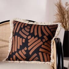 Image of Paoletti Oromo Printed Exotic Geometric Fringed Cushion