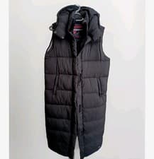 Image of Superdry Gilet Hooded Ripstop Longline Black Grid Size 12 -NEW RRP£145
