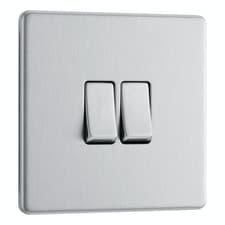 Image of BG Nexus Screwless Double Light Switch 10AX 2 Gang 2 Way Brushed Steel - FBS42
