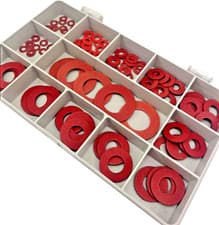 Image of RED FIBRE SEALING FLAT WASHERS ASSORTED 100 PIECE KIT M3 M4 M5 M6 M8 M10 M12 M16