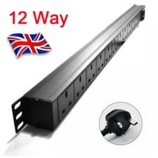 Image of PDU UK Sockets 12 Way Power Distribution Units Vertical SURGED 13A Plug Black UK