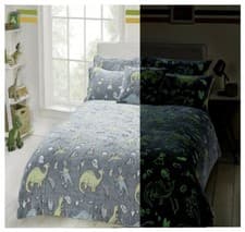 Image of Teddy Fleece Glow in the Dark Dino Dinosaur Duvet Cover Cosy Kids Bedding Set