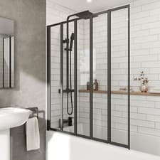 Image of 5 Panel Folding Bath Shower Screen 1200mm Pivot Door Matt Black Safety Glass 4mm