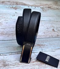 Image of HUGO BOSS Men Black Leather Ratchet Belt