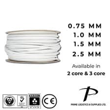 Image of White Flexible PVC Round Cable 2 & 3 Core 0.75-2.5mm Electrical Wire White Flex