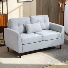 Image of HOMCOM Modern Chic Loveseat with Armrest Spring Padding, Light Grey