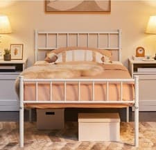 Image of Solid Metal Single Bed Frame -Modern Style with Headboard & Footboard, 3ft, 4ft6