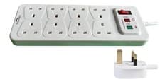 Image of 8 Way Gang Surge Protected Extension Lead Switch 13A BS1363 UK Plug 1M 2M 5M