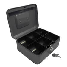 Image of Cathedral Products 8-Inch Key Lockable Cash Box with 6-Compartment Coin Tray