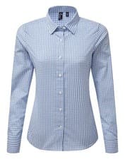 Image of Premier PR352 Womens Maxton Check Long Sleeve Shirt Light Blue/White Small [GF14