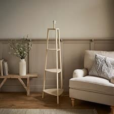 Image of Shelf Floor Lamp Base Cream Wood Standard Living Room Light Free Standing