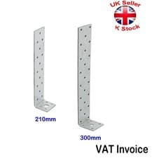 Image of Galvanised Long 90 Degree Angle Brackets 210 or 300mm Width 40mm Thickness 4mm