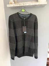 Image of Ted Baker ‘Lowgan’ Check LS Crew Neck Sweater Grey Medium