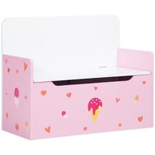 Image of ZONEKIZ 2 in 1 Wooden Kids Storage Bench, Toy Box w/ Safety Rod - Pink