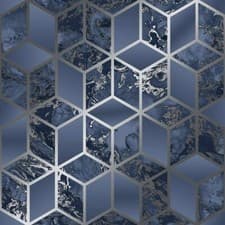 Image of Muriva Elixir Cube Liquid Marble Modern Geo Wallpaper Blue Silver 166512