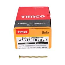 Image of Timco SOLO 4.0 X 70MM YELLOW POZI COUNTERSUNK WOOD SCREWS FLAT PH ZINC (200 BOX)
