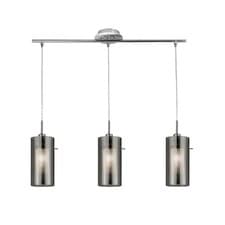 Image of Polished Chrome 3 Lamp Bar Pendant with Smoked Cylinder Glass Shades 710mm