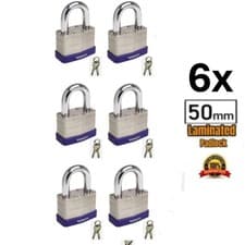 Image of 6x Laminated Padlocks Steel Short Shackle Riveted Body - Weatherproof - Set of 6