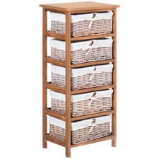 Image of Storage Unit 5-Drawer Wicker Natural Wood 40x29x90cm Wooden Frame Woven Baskets