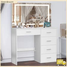 Image of LED Makeup Desk Dressing Table With 5 Drawers Large Vanity Table LED Mirror NEW