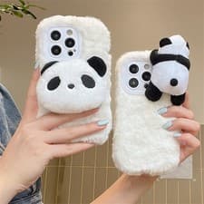 Image of Case For iphone Samsung Phone Winter Plush Panda Fluffy Shockproof Soft Covers