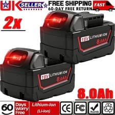 Image of 2x 8.0AH Battery For Milwaukee For M18 Extended Capacity 18V Lithium 48-11-1850
