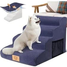 Image of 4 Steps Dog Stairs Pet Steps For Bed Sofa Cats Ladder Ramp with Removable Cover