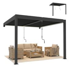 Image of Outsunny 3 x 3 m Louvered Pergola with LED Lights, Metal Louvres, Dark Grey