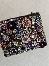 Image of Stunning Accessorize 3D Floral Beaded Evening Clutch Bag With Long Strap BNWT