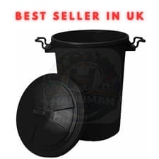 Image of [Set of 3] 50L Heavy Duty Plastic Dustbins Home Garden Refuse Bins - Black