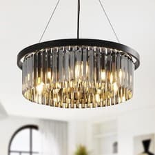Image of Modern 9-Light Black Crystal Chandelier – Luxury 60cm Round Pendant Light