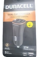 Image of Duracell Car Dual Fast Charger With Pd 3.0 Fast Charging.Usb C .usb A. 27w Power