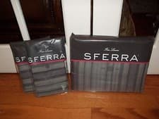 Image of NIP Sferra Dario Herringbone Stripe Charcoal Queen Duvet Cover & Shams Set 3pc