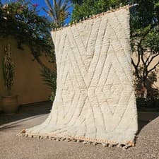 Image of 8x5 Moroccan Wool Rug, Beniourain Rug, Cream White Rug, Minimalist Boho Carpet
